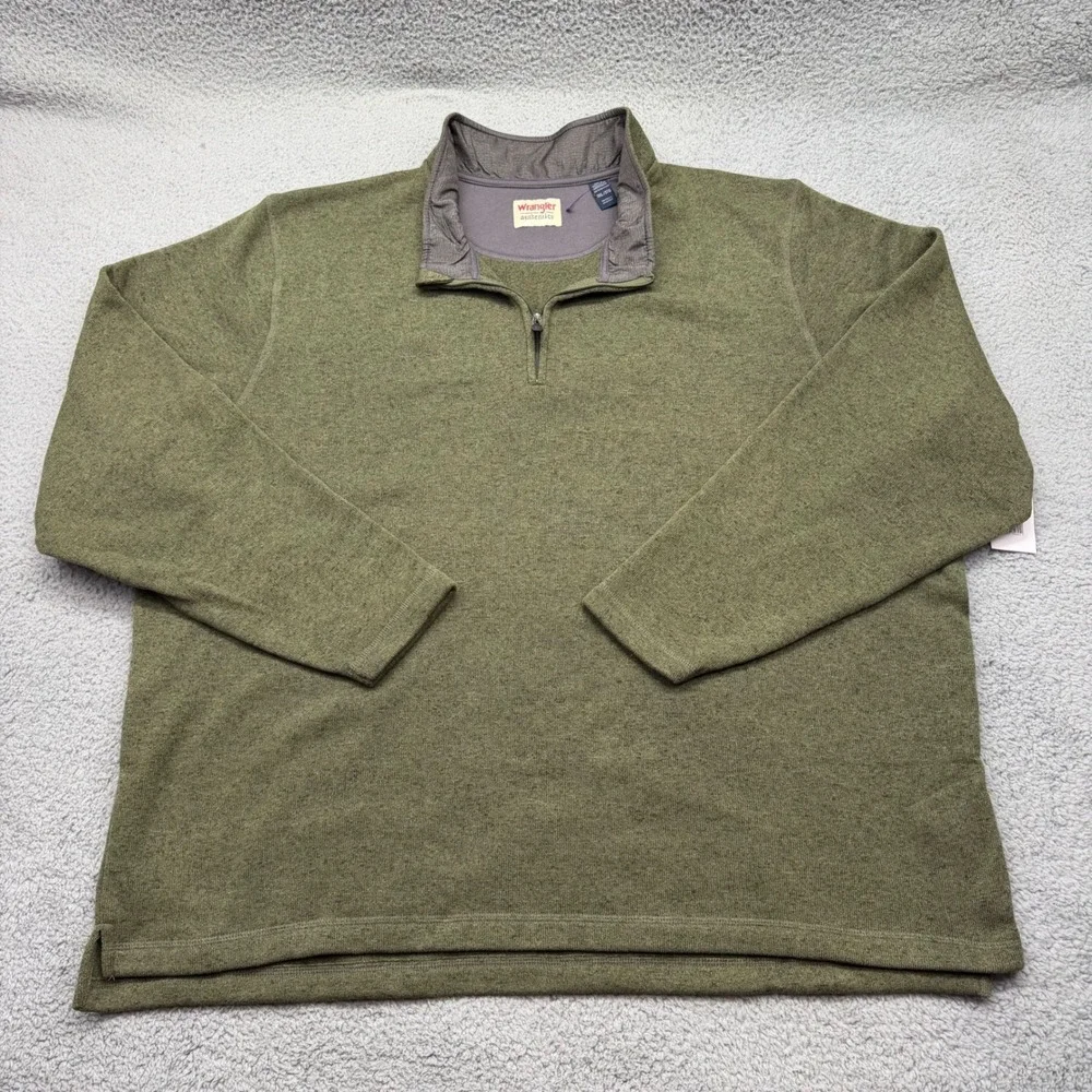 Wrangler 10ZHGZBG1 Mens Size 3XL Olive‎ Green 1/4 Zip Fleece Pullover Sweater